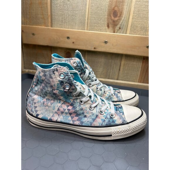 Converse Shoes - Converse Womens All Star High Top Sneakers Size 7 Geometric Print Blue & White